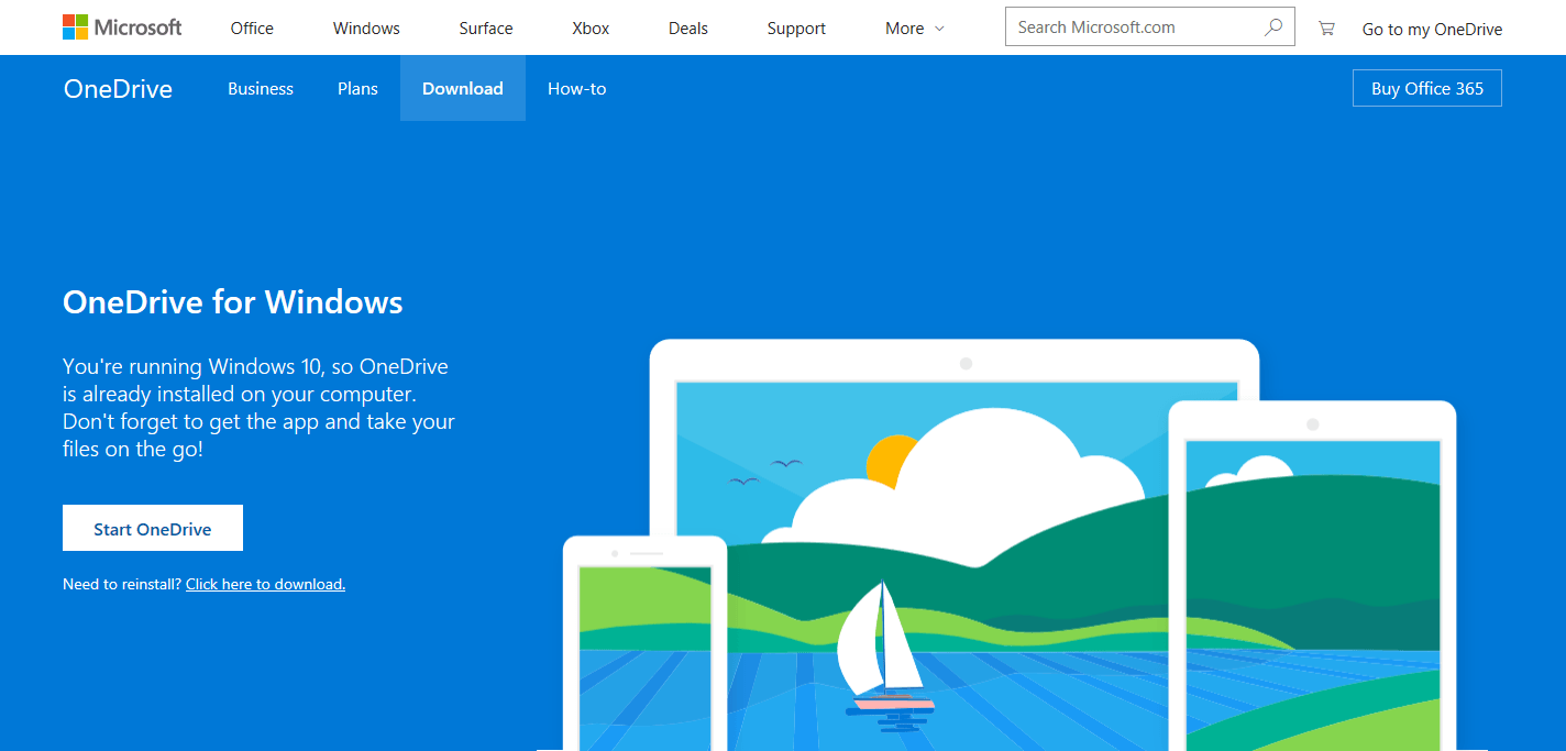 reinstall onedrive windows 10 start over