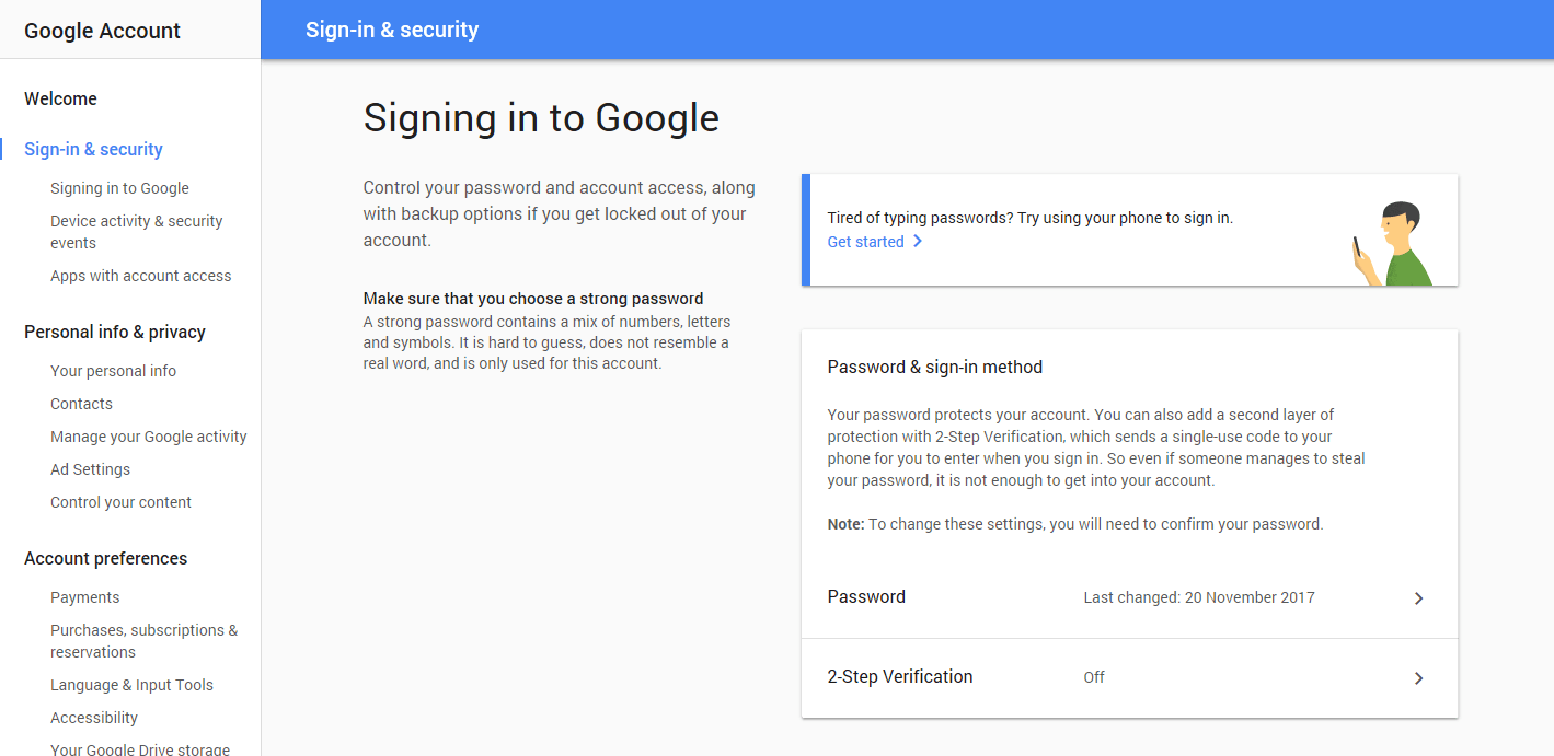 Sign-in options, Authentication