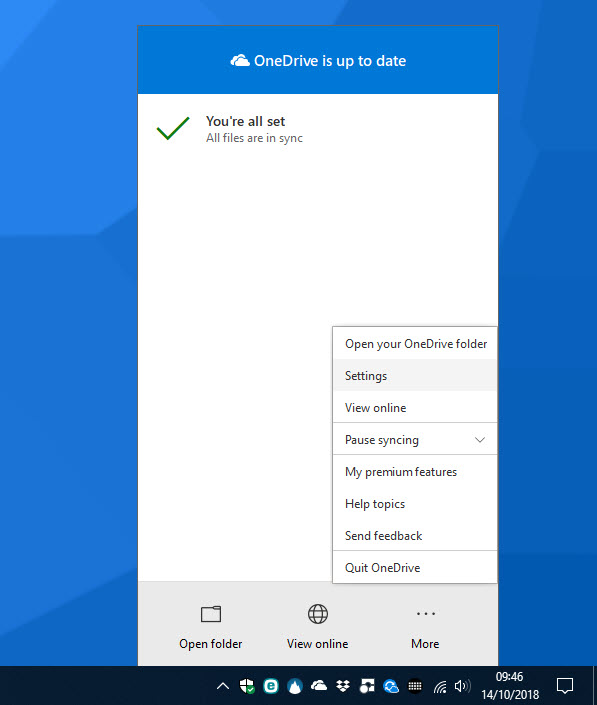 setup one drive sync folders