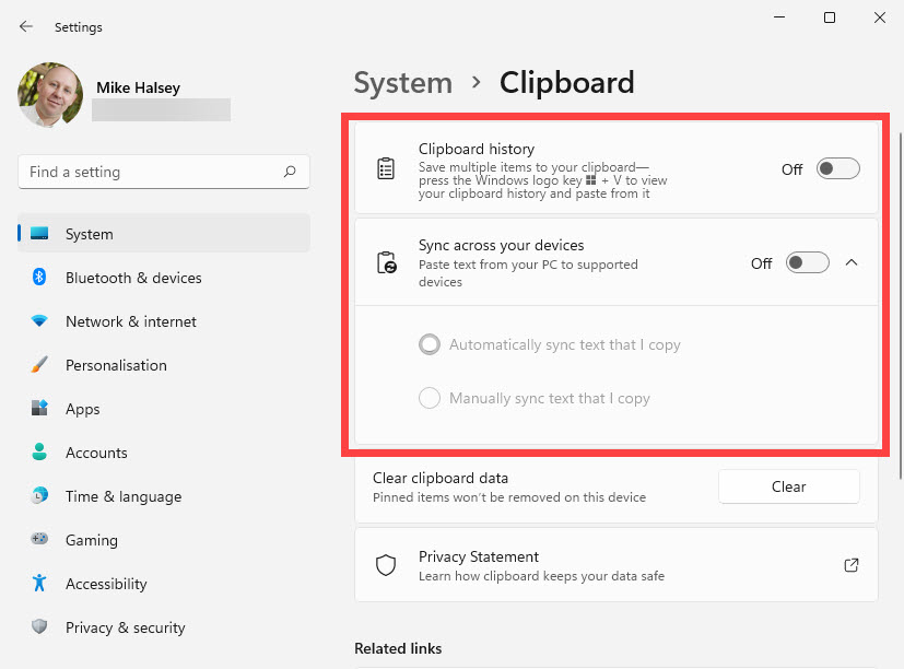 open clipboard history