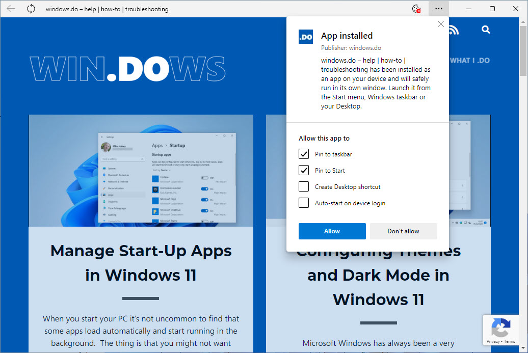 Install and Manage Web Apps in Edge in Windows 11 – 
