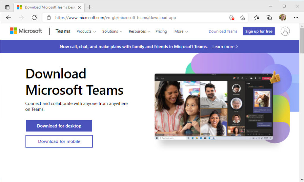 Microsoft Teams app for friends and families